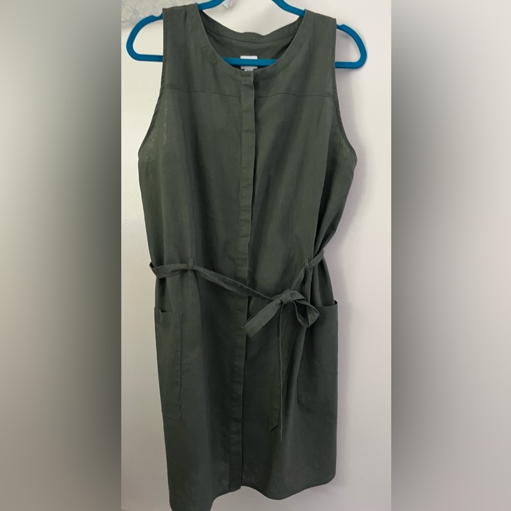 A New Day Women’s Sleeveless Button Down Shirt Dress XXL Olive